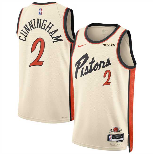Men%27s Detroit Pistons #2 Cade Cunningham Cream 2024-25 City Edition Stitched Jersey Dzhi